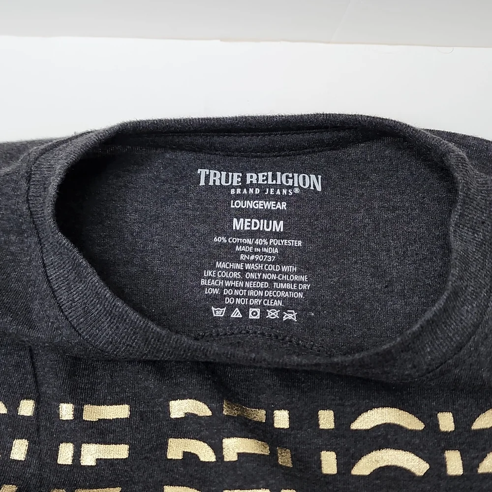 TRUE RELIGION DARK GREY WITH GOLD LOGO TEE SHIRT